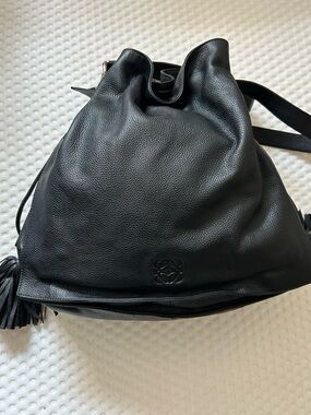 LOEWE Rare Flamenco Tassel Large Black Leather Shoulder Crossbody Bag